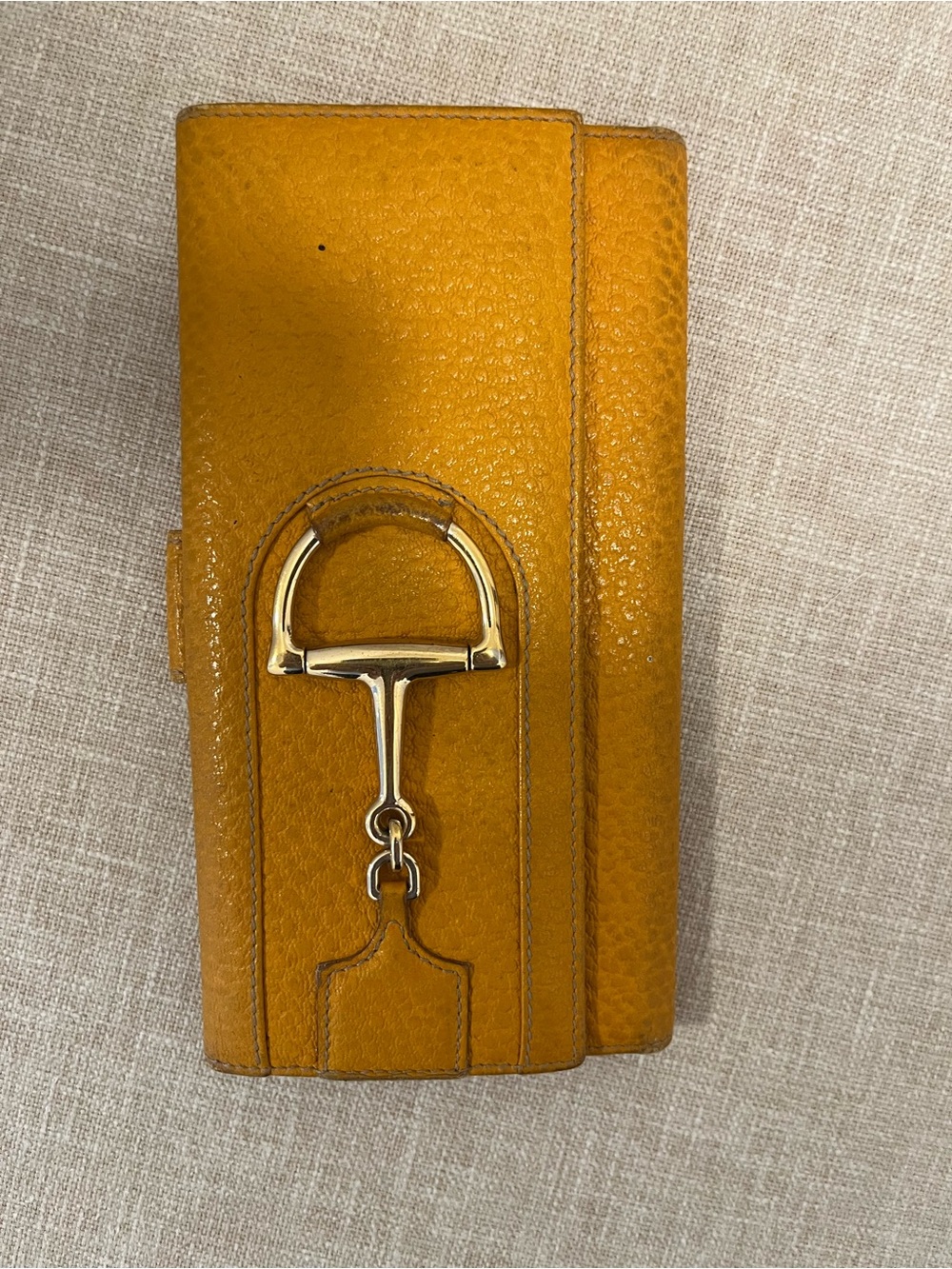Gucci Yellow Pebbled Vintage Leather Wallet with Gold Bit Hardware